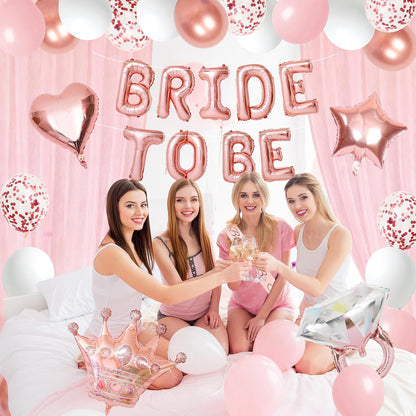 Bachelorette Party Decorations Pink Bridal Shower Banner, Confetti Balloons, Bride To Be Sash&Veil for Women Bachelorette Party Gifts Bridal Shower Decorations Bride To Be Decor