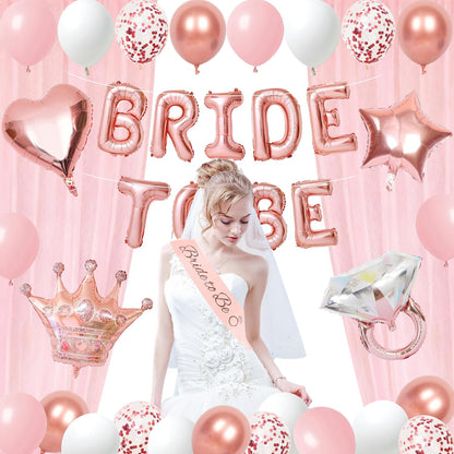 Bachelorette Party Decorations Pink Bridal Shower Banner, Confetti Balloons, Bride To Be Sash&Veil for Women Bachelorette Party Gifts Bridal Shower Decorations Bride To Be Decor