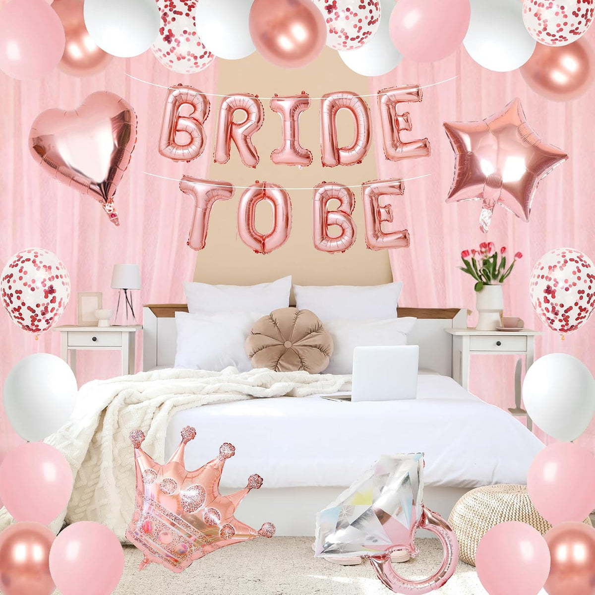 Bachelorette Party Decorations Pink Bridal Shower Banner, Confetti Balloons, Bride To Be Sash&Veil for Women Bachelorette Party Gifts Bridal Shower Decorations Bride To Be Decor