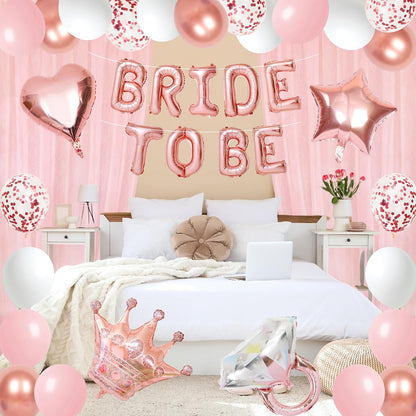 Bachelorette Party Decorations Pink Bridal Shower Banner, Confetti Balloons, Bride To Be Sash&Veil for Women Bachelorette Party Gifts Bridal Shower Decorations Bride To Be Decor