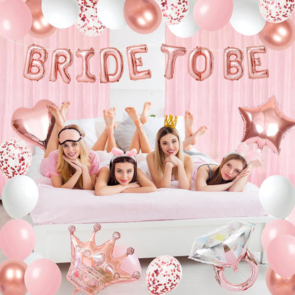 Bachelorette Party Decorations Pink Bridal Shower Banner, Confetti Balloons, Bride To Be Sash&Veil for Women Bachelorette Party Gifts Bridal Shower Decorations Bride To Be Decor