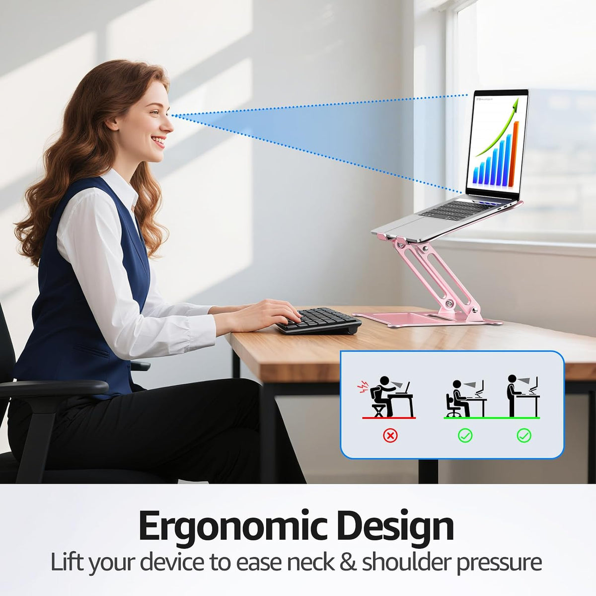 Adjustable Laptop Stand for Desk, 10-15.6“ Laptop Riser, Pink