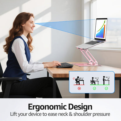 Adjustable Laptop Stand for Desk, 10-15.6“ Laptop Riser, Pink
