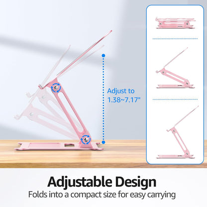 Adjustable Laptop Stand for Desk, 10-15.6“ Laptop Riser, Pink