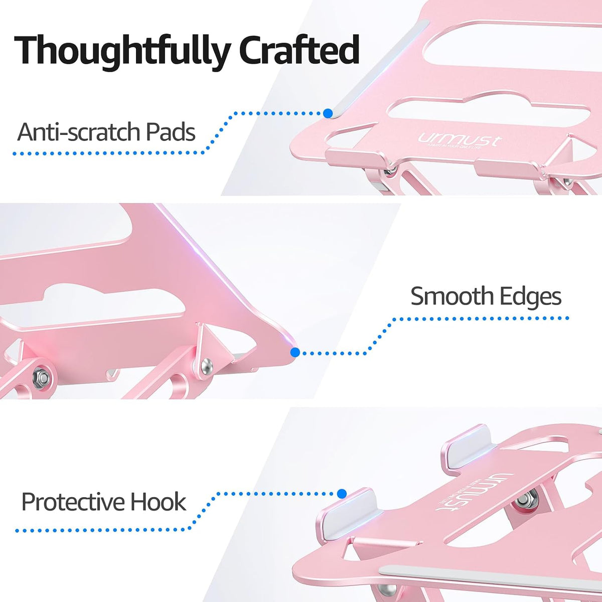 Adjustable Laptop Stand for Desk, 10-15.6“ Laptop Riser, Pink