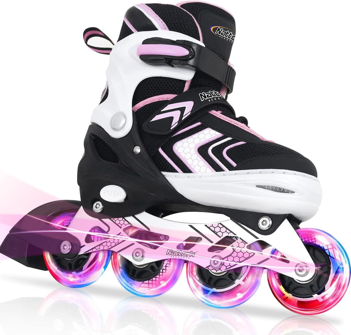 Adjustable Inline Skates for Girls and Boys with Full Light up Wheels, Beginner Roller Skates for Kids Youth Purple Pink Blue Black