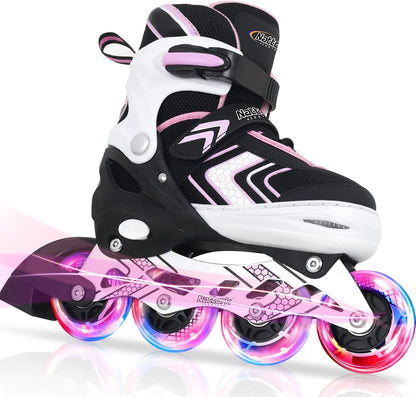 Adjustable Inline Skates for Girls and Boys with Full Light up Wheels, Beginner Roller Skates for Kids Youth Purple Pink Blue Black