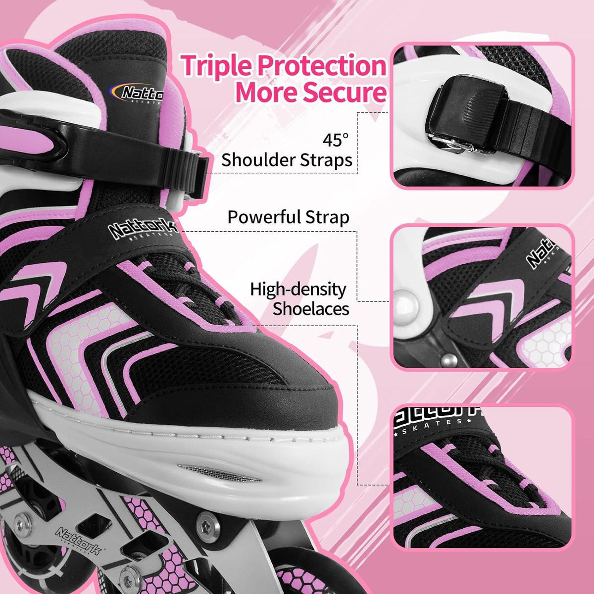 Adjustable Inline Skates for Girls and Boys with Full Light up Wheels, Beginner Roller Skates for Kids Youth Purple Pink Blue Black