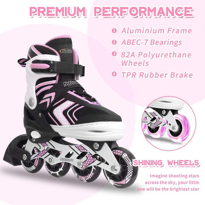 Adjustable Inline Skates for Girls and Boys with Full Light up Wheels, Beginner Roller Skates for Kids Youth Purple Pink Blue Black