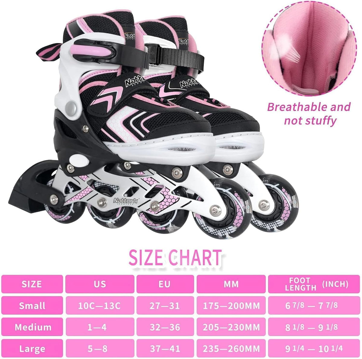 Adjustable Inline Skates for Girls and Boys with Full Light up Wheels, Beginner Roller Skates for Kids Youth Purple Pink Blue Black