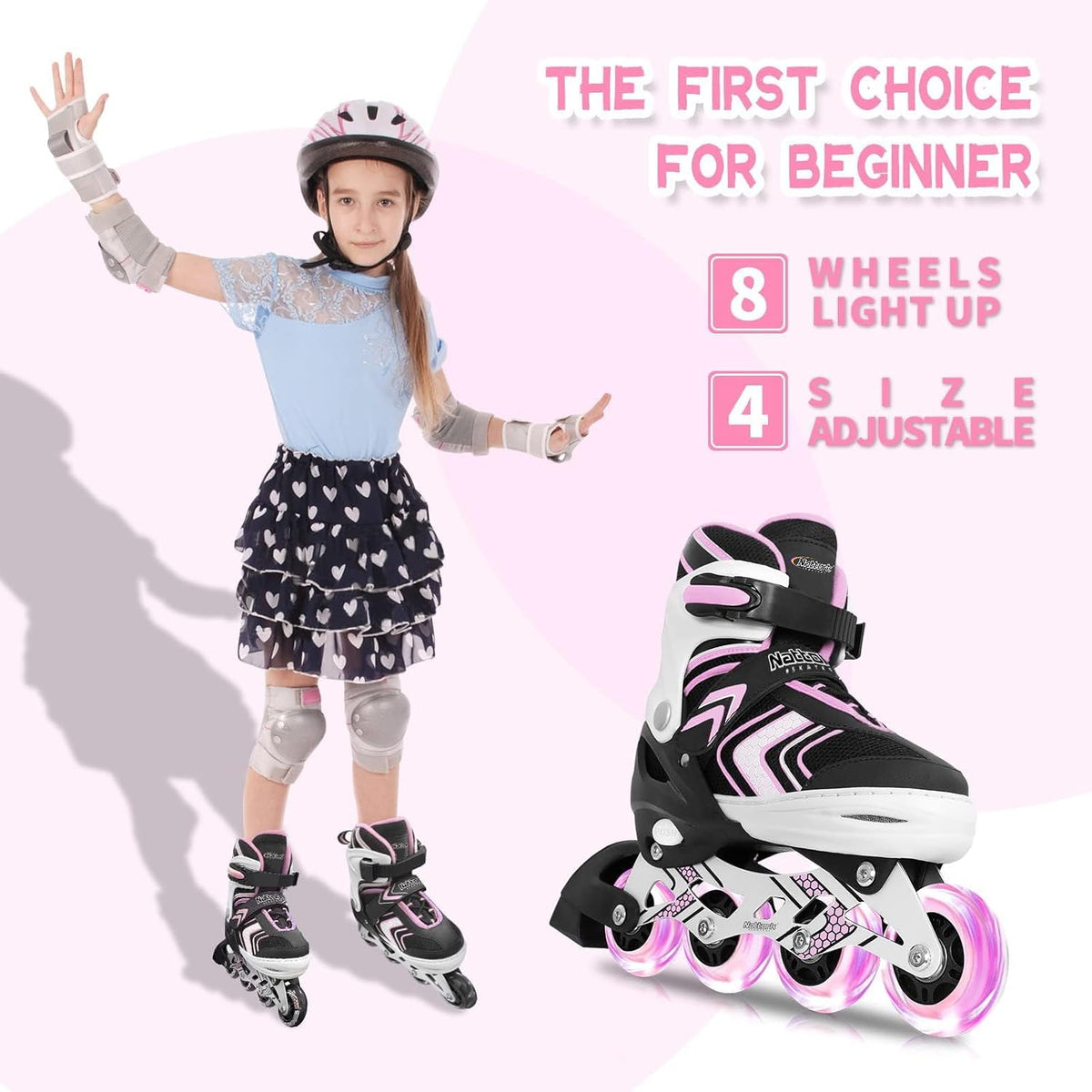 Adjustable Inline Skates for Girls and Boys with Full Light up Wheels, Beginner Roller Skates for Kids Youth Purple Pink Blue Black
