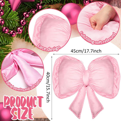 Bow Pillow 18x16 Inch Pink, Large Christmas Throw Cushion