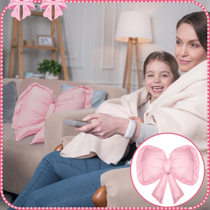 Bow Pillow 18x16 Inch Pink, Large Christmas Throw Cushion