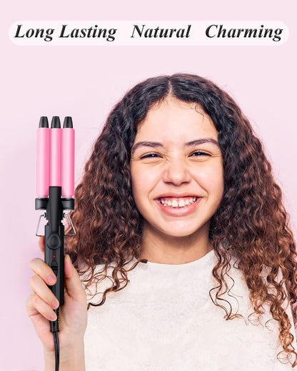 Mini Hair Crimper 1/2 Inch, Small 3 Barrel Curling Iron Hair Waver
