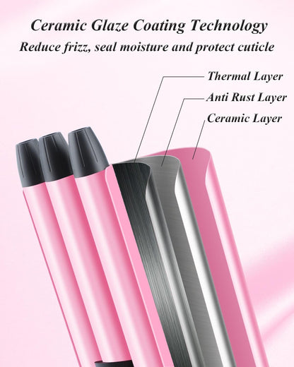 Mini Hair Crimper 1/2 Inch, Small 3 Barrel Curling Iron Hair Waver