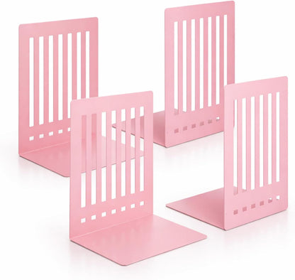 4 Pcs 10 Inch Heavy Duty Bookends Non-Skid Base, Pink