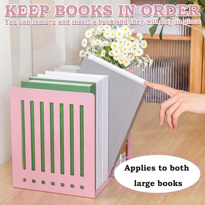 4 Pcs 10 Inch Heavy Duty Bookends Non-Skid Base, Pink