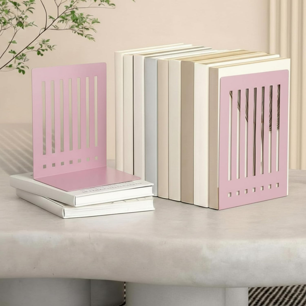 4 Pcs 10 Inch Heavy Duty Bookends Non-Skid Base, Pink