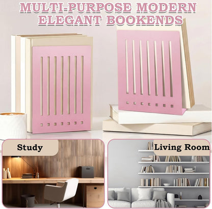 4 Pcs 10 Inch Heavy Duty Bookends Non-Skid Base, Pink