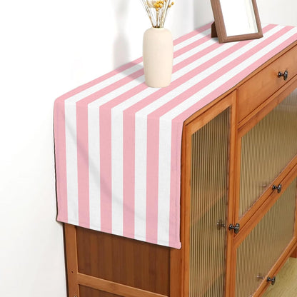 Pink and White Vertical Striped Table Runner Light Pink Birthday Party Decoration Baby Shower Dining Room Home Kitchen Table Decor (Pink, 13" x 90")