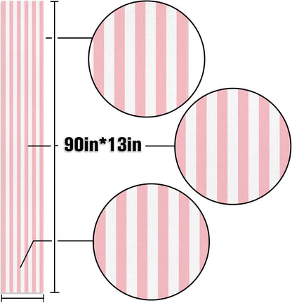 Pink and White Vertical Striped Table Runner Light Pink Birthday Party Decoration Baby Shower Dining Room Home Kitchen Table Decor (Pink, 13" x 90")