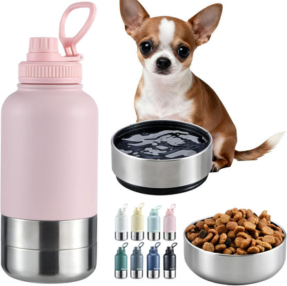 Insulated Dog Water Bottle 32oz Keep Water Cool with 2 Bowls