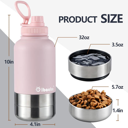 Insulated Dog Water Bottle 32oz Keep Water Cool with 2 Bowls