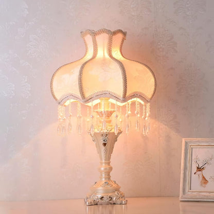 Traditional Table Lamp Tiffany Style Victorian Design Resin Bedroom Bedside Lamp with Blue Fabric Shade European Antique Painted LED Desk Lamp for Living Room Office, 13.3" W, 21.8" H,Pink