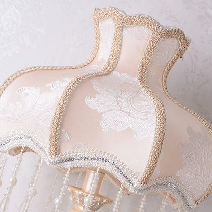 Traditional Table Lamp Tiffany Style Victorian Design Resin Bedroom Bedside Lamp with Blue Fabric Shade European Antique Painted LED Desk Lamp for Living Room Office, 13.3" W, 21.8" H,Pink
