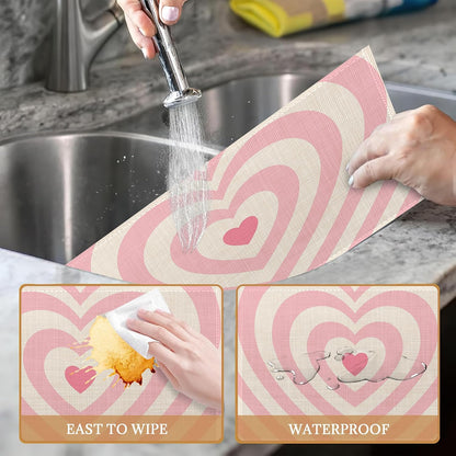 Heart Pink Groovy Placemats Set of 6 Place Mats for Kitchen Table Washable Farmhouse Linen Table Mats Dining Decoration 12x18 Inch
