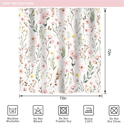 Pink Floral Flower Leaves Spring Botanical Bathroom Shower Curtain Set