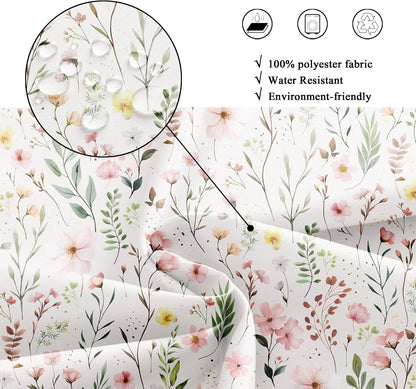 Pink Floral Flower Leaves Spring Botanical Bathroom Shower Curtain Set