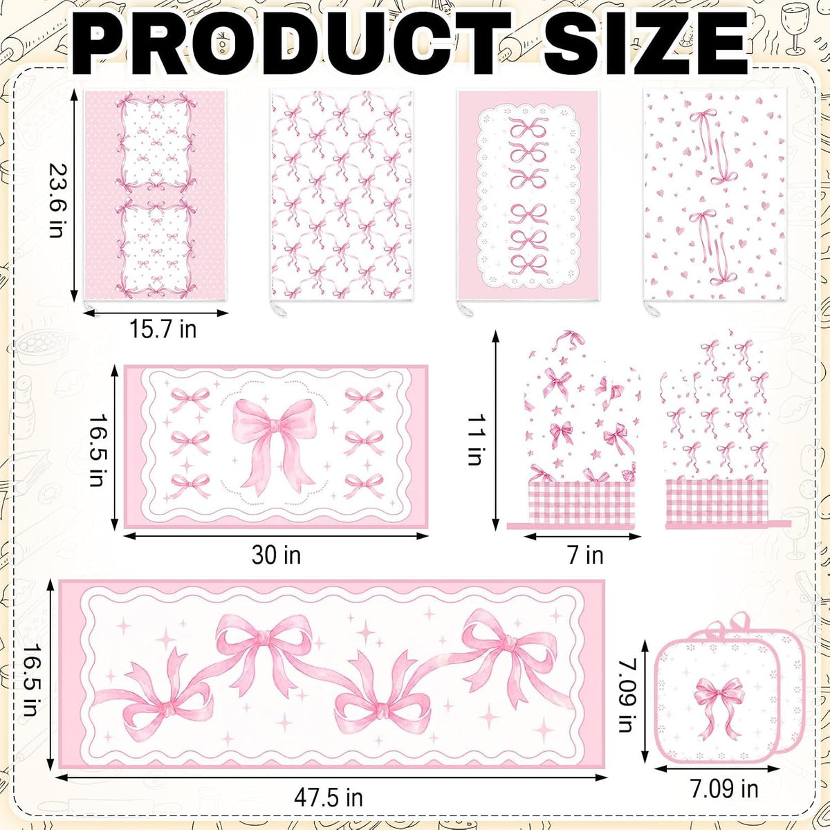 10 Pack Kitchen Decor and Accessories Set, Coquette Bow