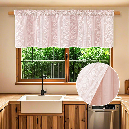 Linen Valances for Windows Farmhouse, Double Layers Kitchen Curtains with Linen and Lace, Rustic Valance Curtains for Small Window, Kitchen, Bathroom, Cafe, 52 x 18 Inch Rod Pocket, Pink