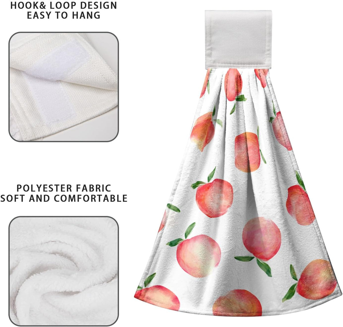 Peach Hanging Kitchen Towel Set of 2 Spring Summer Pink Fruit Hand Towels with Loop Decorative Tie Towels Soft Absorbent Hanging Dish Towel for Bathroom Kitchen Home Decor 17 * 12 Inch