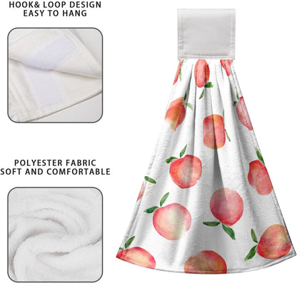 Peach Hanging Kitchen Towel Set of 2 Spring Summer Pink Fruit Hand Towels with Loop Decorative Tie Towels Soft Absorbent Hanging Dish Towel for Bathroom Kitchen Home Decor 17 * 12 Inch