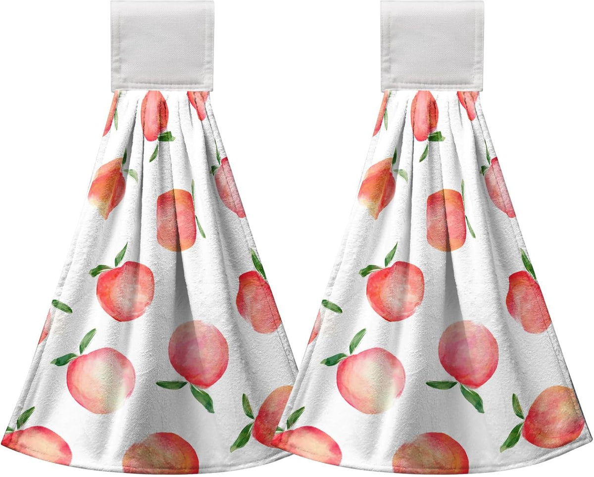 Peach Hanging Kitchen Towel Set of 2 Spring Summer Pink Fruit Hand Towels with Loop Decorative Tie Towels Soft Absorbent Hanging Dish Towel for Bathroom Kitchen Home Decor 17 * 12 Inch
