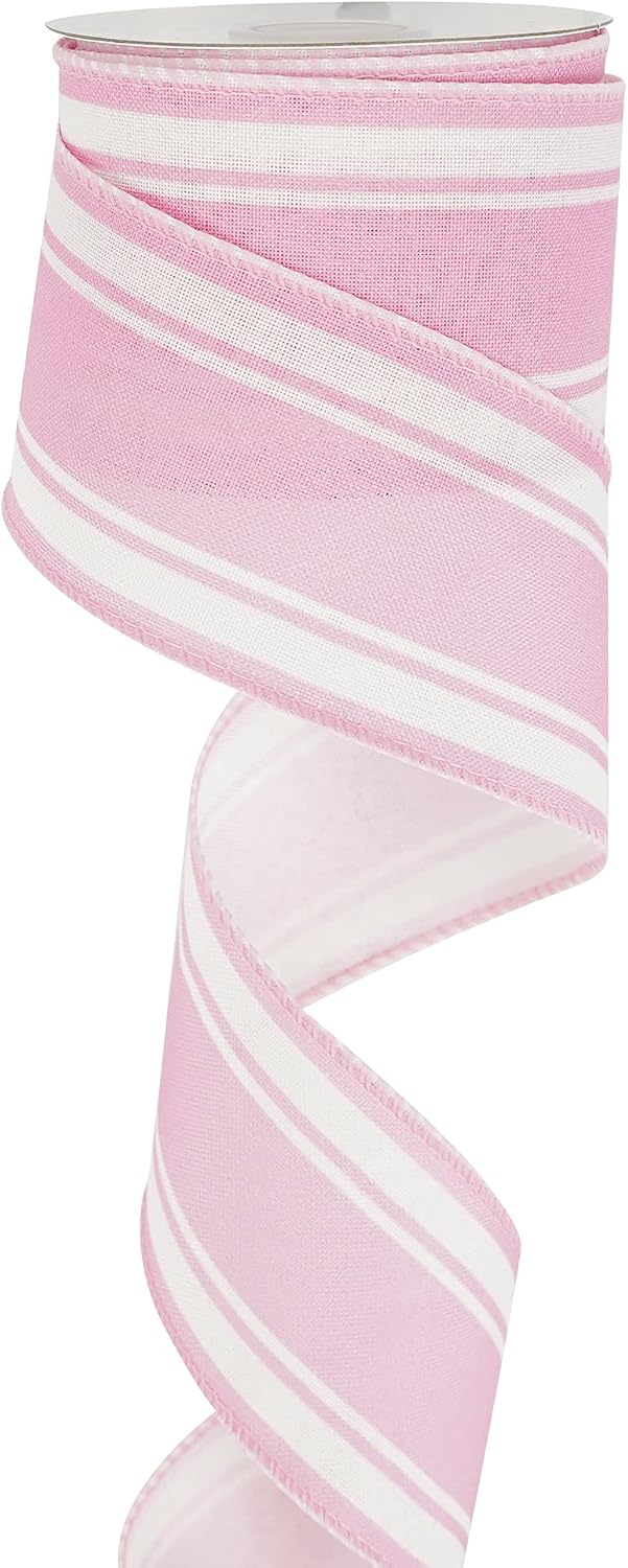 Pink Stripe Burlap Wired Ribbons 2-1/2 inch Continuous 10 Yards