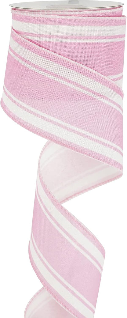 Pink Stripe Burlap Wired Ribbons 2-1/2 inch Continuous 10 Yards