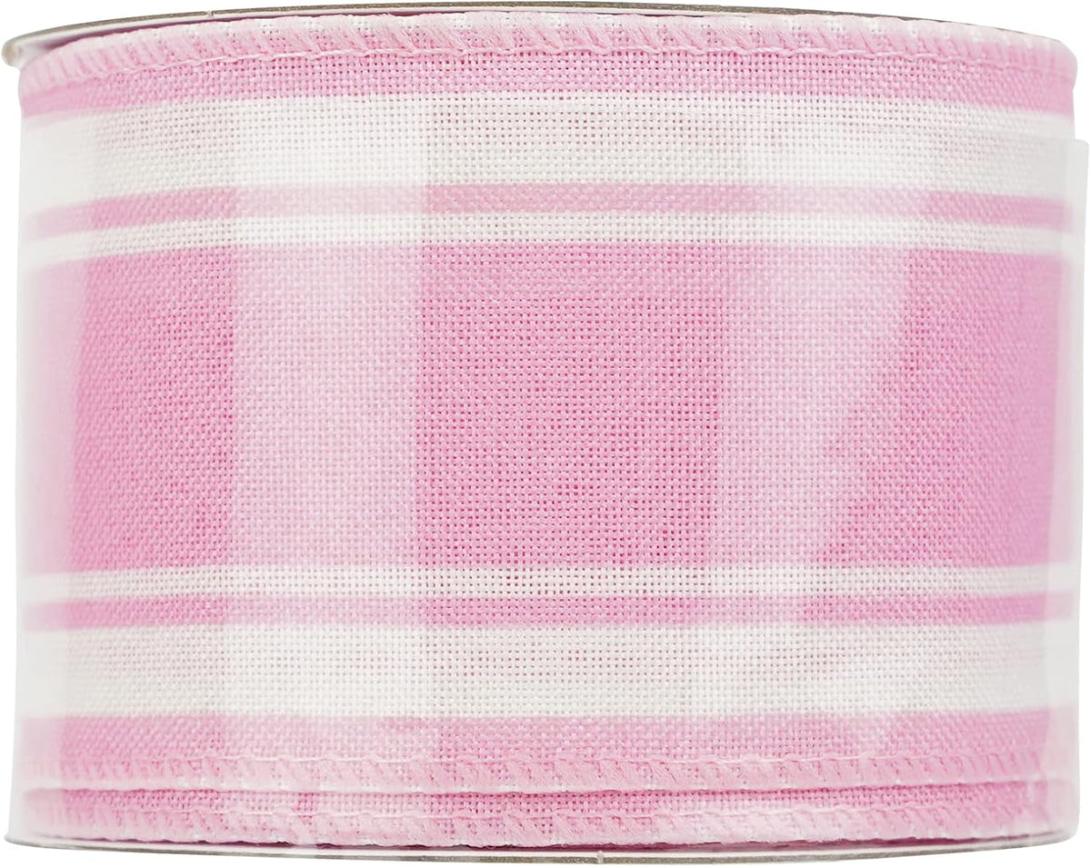 Pink Stripe Burlap Wired Ribbons 2-1/2 inch Continuous 10 Yards
