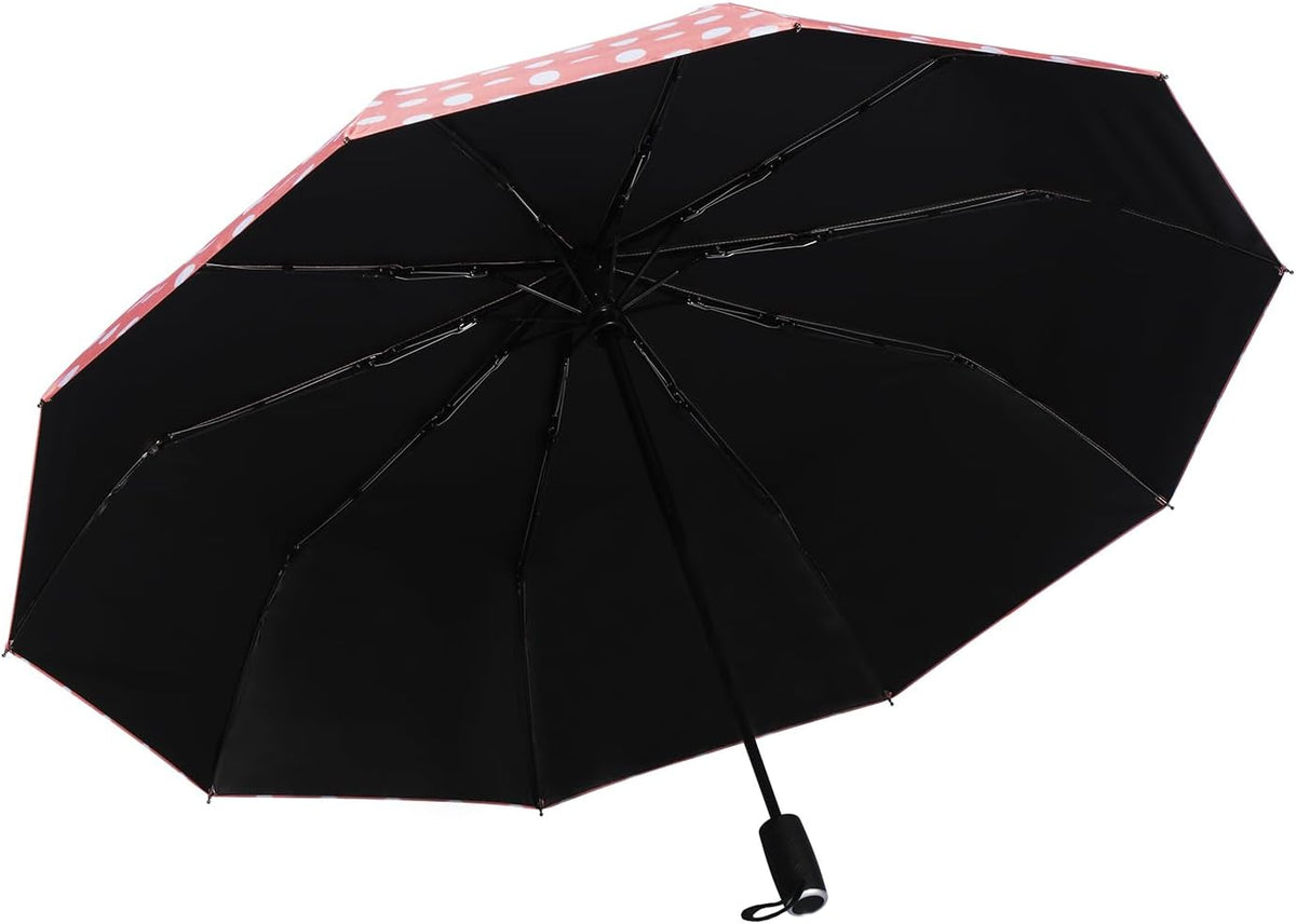 Cute Polka Dots Parasol Large Travel Umbrella for Rain & Sun, 46” UV Protection Auto Open Close Waterproof Folding Umbrella Windproof Compact Umbrella