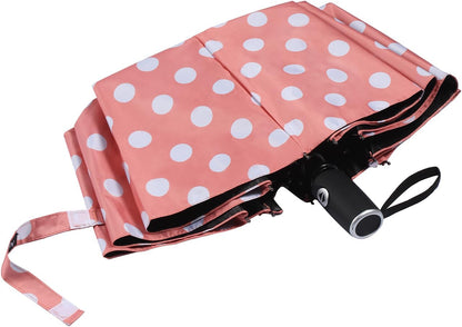 Cute Polka Dots Parasol Large Travel Umbrella for Rain & Sun, 46” UV Protection Auto Open Close Waterproof Folding Umbrella Windproof Compact Umbrella
