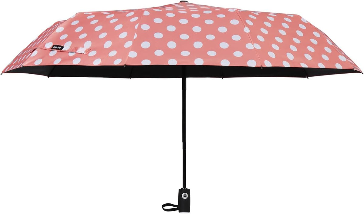Cute Polka Dots Parasol Large Travel Umbrella for Rain & Sun, 46” UV Protection Auto Open Close Waterproof Folding Umbrella Windproof Compact Umbrella
