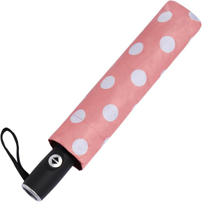 Cute Polka Dots Parasol Large Travel Umbrella for Rain & Sun, 46” UV Protection Auto Open Close Waterproof Folding Umbrella Windproof Compact Umbrella