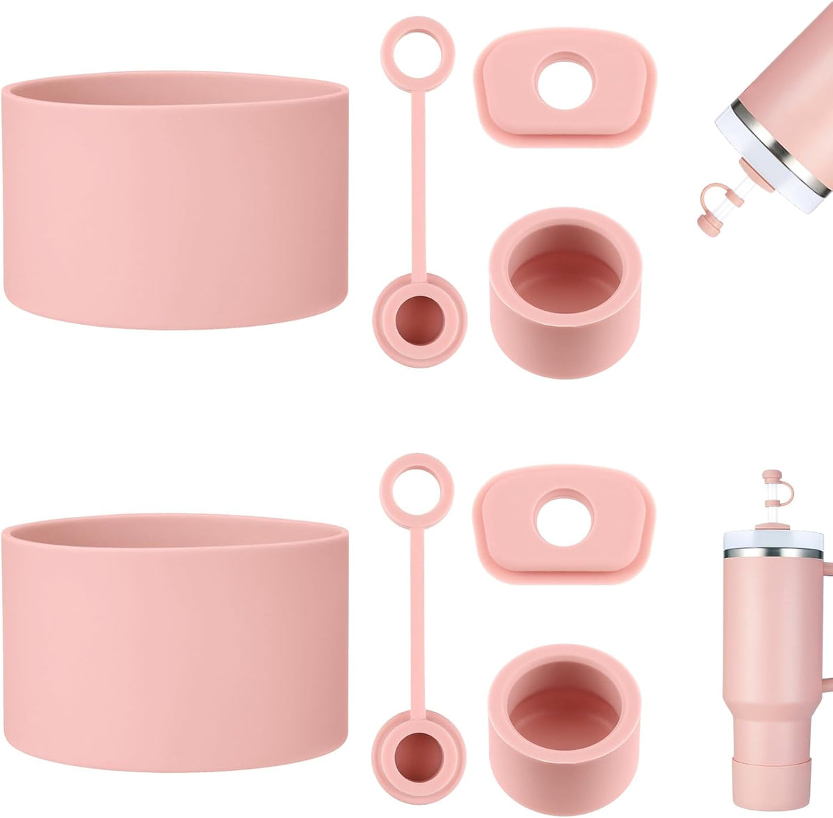 8pcs Stanley Cup Accessories, Spill Proof Stopper & Boot, Peach Rose