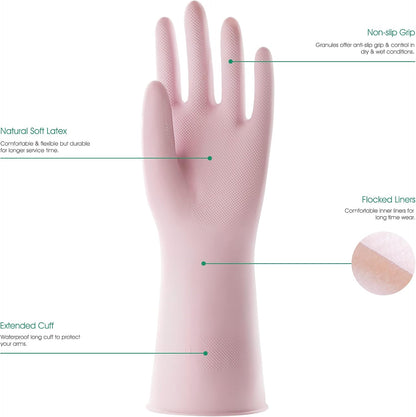 Pink Household Rubber Non-Slip Gloves with Flocked Lining, Small