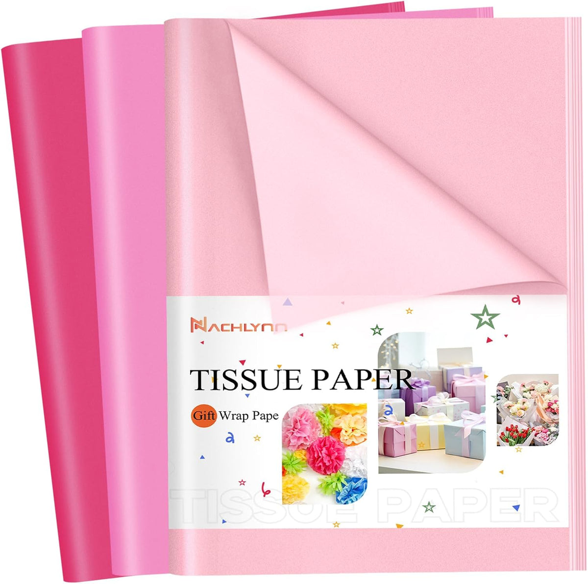 NACHLYNN 60 Sheets Pink Tissue Paper Bulks 14 x 20 inch Valentine Day Gift Wrapping Paper Art Paper Crafts for Crafts Gift Wedding Holiday Party Baby Shower Decorations