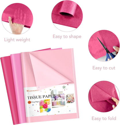 NACHLYNN 60 Sheets Pink Tissue Paper Bulks 14 x 20 inch Valentine Day Gift Wrapping Paper Art Paper Crafts for Crafts Gift Wedding Holiday Party Baby Shower Decorations