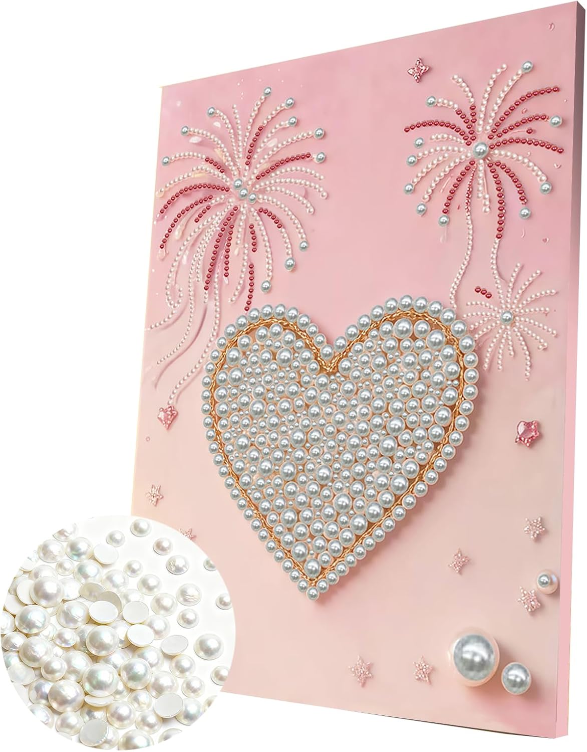 Pink Heart Pearl Art Painting with Frame, 30x40cm Textured Handmade DIY Gem Art Kit, Complete Home Wall Decor Set for Beginners, Living Room & Creative Gift for Adults