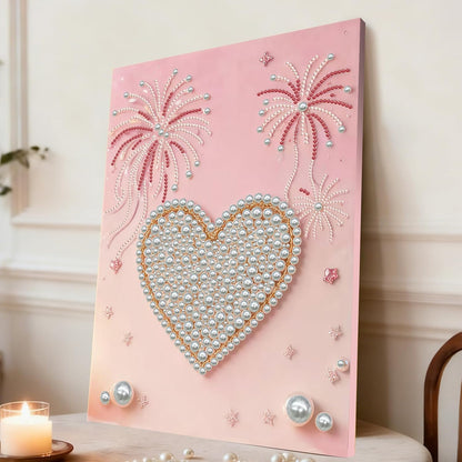 Pink Heart Pearl Art Painting with Frame, 30x40cm Textured Handmade DIY Gem Art Kit, Complete Home Wall Decor Set for Beginners, Living Room & Creative Gift for Adults